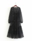 Fashion Black Polka-dot Tulle Panel Ruffle Dress