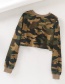 Fashion Green Camouflage Printed Navel Crew Neck Sweater
