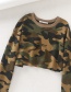 Fashion Green Camouflage Printed Navel Crew Neck Sweater