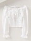 Fashion White Square Collar Lace Up Puff Sleeve Shirt