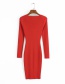 Fashion Red Threaded V-neck Breasted Dress