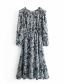 Fashion Gray Blue Flower Print V-neck Lace Dress