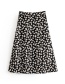 Fashion Black Little Daisy Print High Waist A-line Skirt