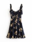 Fashion Navy Flower-print Ruffled Strapless Open-back Dress