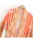 Fashion Orange Beauty Print Lace Up Kimono