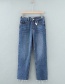 Fashion Blue Raw Straight Washed Cropped Jeans