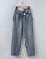 Fashion Gray Washed Straight Twill Jeans