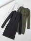 Fashion Army Green Stretch-thread-knit Button-down Dress