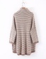 Fashion Coffee Color High-neck Striped Sweater With Bat Sleeves