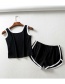 Fashion Black Contrasting Edged Vest + Shorts Set