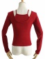 Fashion Wine Red Fake Two Knitted Suspender T-shirts