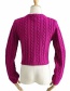 Fashion Fuchsia Front Drawstring V-neck Knitted Sweater