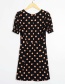 Fashion Black Still Wave Dot Print Pleated Square Collar Dress