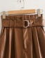 Fashion Khaki Pu Leather High Waist Belt Wrinkled Leather Pants