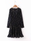 Fashion Black V-neck Printed Ruffled Elastic Waist Dress