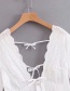 Fashion White Lace Cotton Linen V-neck Shirt