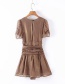Fashion Coffee Color Pleated Shiny Belt Dress