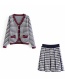 Fashion Navy Checked Knit + Skirt Set