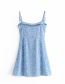 Fashion Blue Flower Print Camisole Short Dress