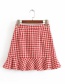Fashion Red Houndstooth Check Single-breasted Skirt