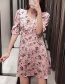 Fashion Pink Flower Print V-neck Dress