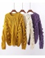 Fashion Yellow Hollow Knit Ball Twist Sweater