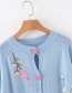 Fashion Blue Embroidered Floret V-neck Single-breasted Cardigan Sweater