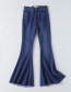 Fashion Blue Washed Waist Drawstring High Waist Raw Flared Jeans
