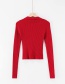 Fashion Red Knitted Lapel V-neck T-shirt