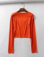 Fashion Orange Red Elastic Square Neck Pleated Long Sleeve T-shirt