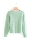 Fashion Green Straight Crew Neck Rib Knitted Single-breasted Cardigan