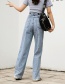Fashion Gray Elastic Waist Open Letter Washed Frayed Jeans