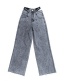 Fashion Gray Elastic Waist Open Letter Washed Frayed Jeans
