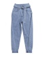 Fashion Blue Denim Washed Belt Stitching Straight Pants