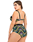 Fashion Color Underwire Striped Print Cutout High Waist Split Swimsuit