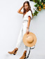 Fashion White Single-breasted Belted Deep V-neck Jumpsuit