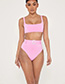 Fashion Pink High Waist Split Swimsuit With Diamond Belt