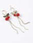 Fashion Red Cherry And Diamond Tassel Long Earrings