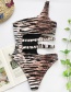 Fashion Tiger Pattern Tiger Print One-shoulder Metal Buckle One Piece Swimsuit