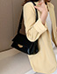Fashion Black Pu Multi-layer Wide Shoulder Strap Flap Crossbody Shoulder Bag