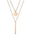 Fashion Rose Gold Rectangular Small Round Stainless Steel Double Layer Necklace
