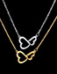 Fashion Rose Gold Double Heart Diamond Stainless Steel Hollow Sweater Chain
