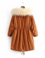 Fashion Ginger Belted Hooded Fur Collar Mid-length Parka Frock Jacket