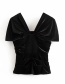 Fashion Black Pleated V-neck Velvet Short Sleeve Top