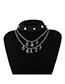 Fashion White K Pu Leather Diamond Metal Stud Alphabet Necklace Set