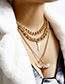 Fashion Golden Letter Love Wings Lock Multilayer Necklace