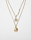 Fashion Golden Round Imitation Pearl Embossed Geometric Multilayer Necklace