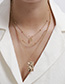 Fashion Golden Sequin Chain Carved Flower Square Multilayer Necklace