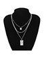 Fashion Golden Sequin Chain Carved Flower Square Multilayer Necklace