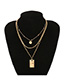 Fashion White K Sequin Chain Carved Flower Square Multilayer Necklace